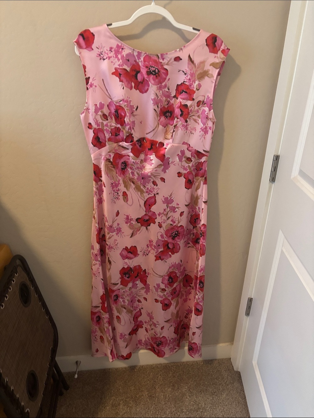 Talbots Pink Floral Maxi Dress with Red Accents